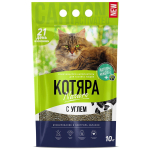 Наполнитель для лотка комкующийся, 10 л, 4.2 кг, с активир углем, полиэтиленовый пакет, Котяра