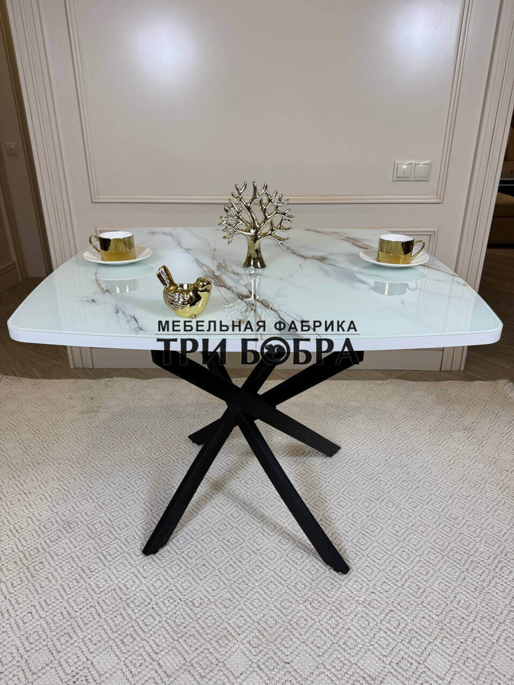 Кухонный раздвижной стол "Танго", белый мрамор