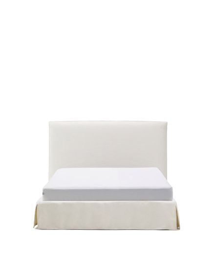 Кровать Jaira из белого шенилла со съемным чехлом для матраса 150x190 см