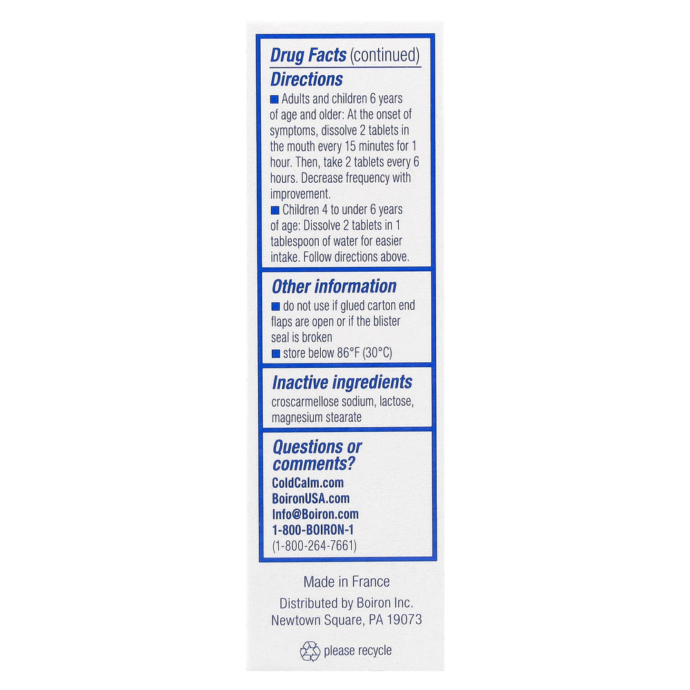 Boiron, ColdCalm®, для детей от 4 лет, с нейтральным вкусом, 60 таблеток для рассасывания