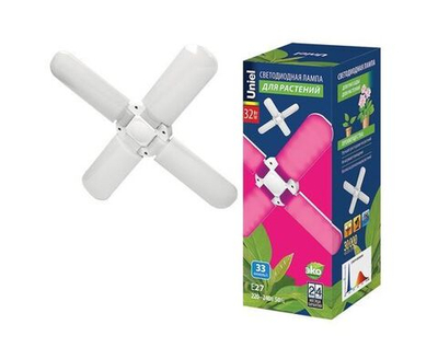 Светодиодная фитолампа для растений P65 E27 32W 33мкмоль/с 95x250 матовая LED-P65-32W/SPSB/E27/FR/P4 UnieI 1 шт