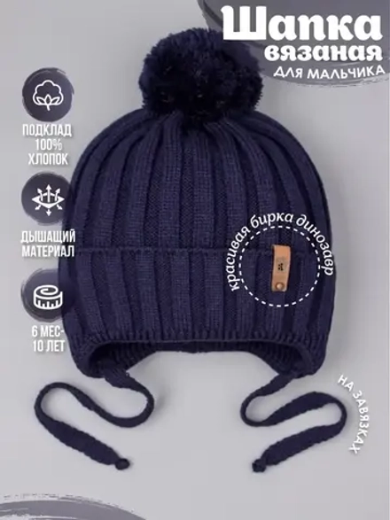 Шапка для мальчика осенняя на завязках