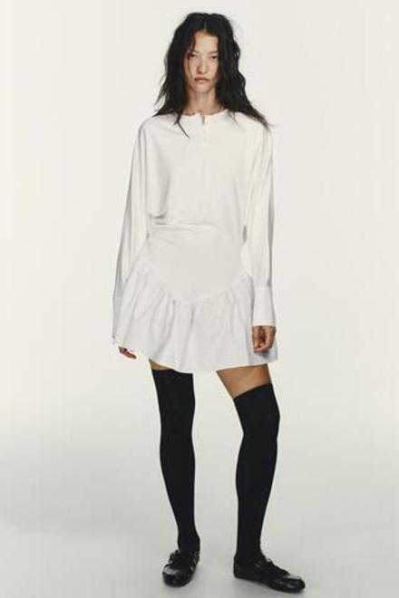 ZARA КОРОТКОЕ КОМБИНИРОВАННОЕ ПЛАТЬЕ С РУКАВАМИ «ЛЕТУЧАЯ МЫШЬ», БЕЛЫЙ