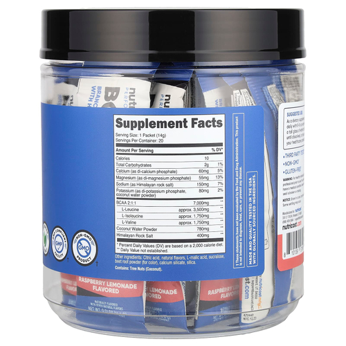 Nutricost, Performance, BCAA +, малиновый лимонад, 20 пакетиков по 14 г (0,5 унции)
