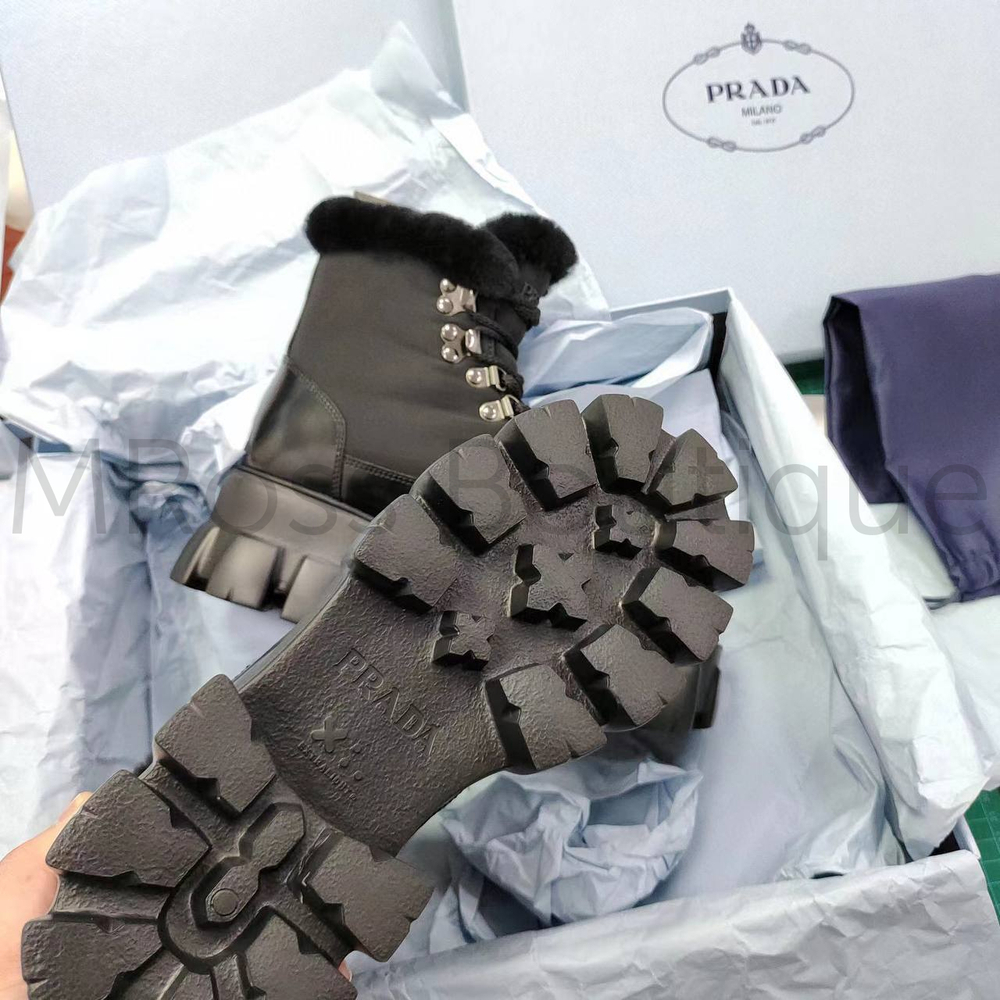 Женские зимние ботинки Prada Monolith Combat с мехом