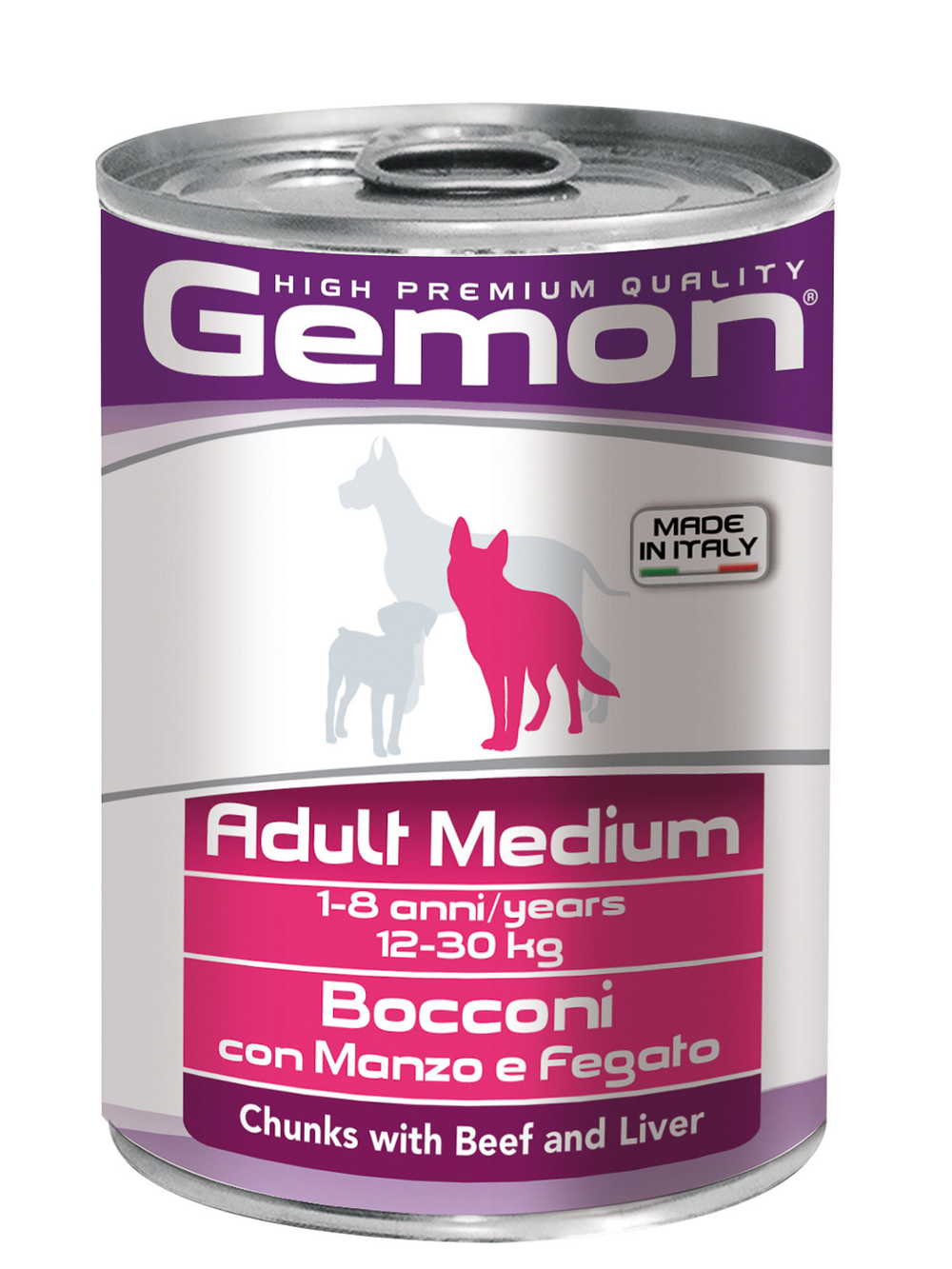 Влажный корм Gemon Dog Medium для взрослых собак средних пород, кусочки с говядиной и печенью 415 г