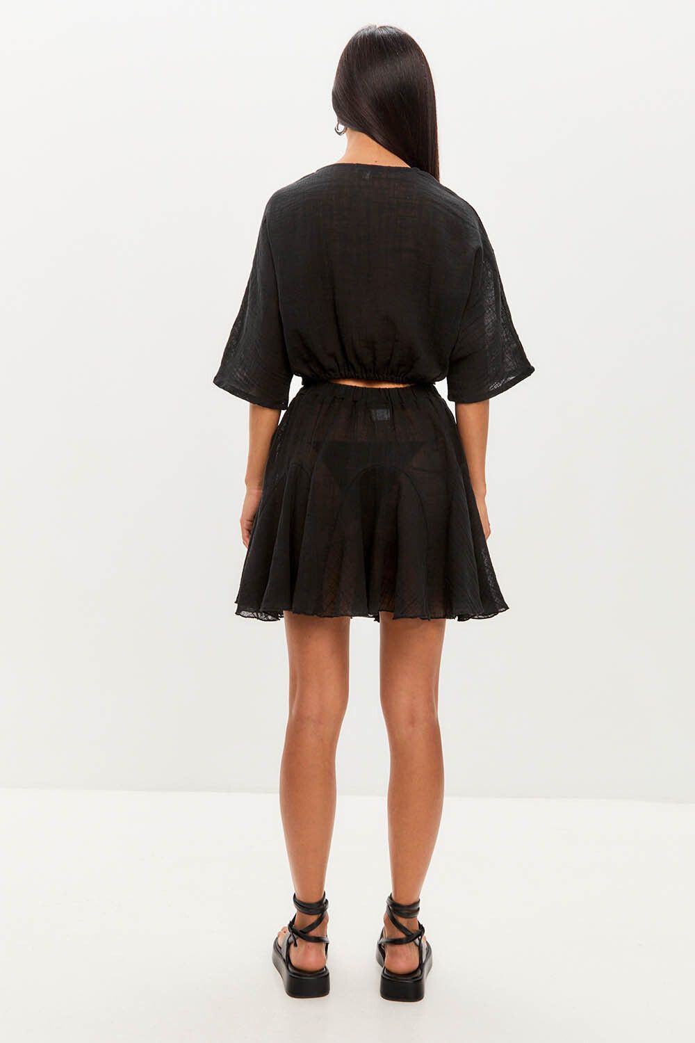 Юбка мини из хлопка stone wash черного цвета