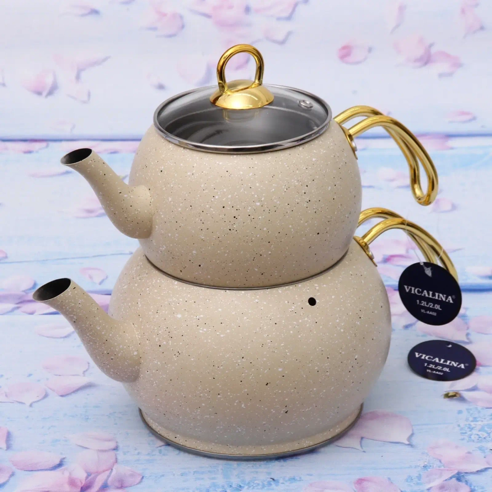 Чайник двойной турецкий 1,2+2л «Vicalina» бежевый VL-AA02