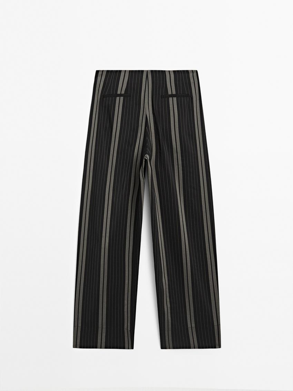 Massimo Dutti Брюки свободного кроя из легкой ткани в полоску, черный