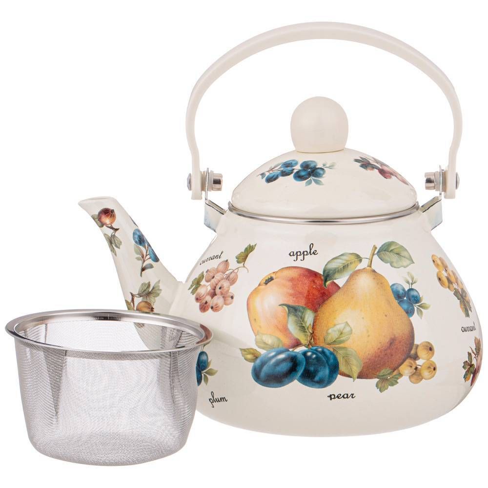 ЧАЙНИК AGNESS ЭМАЛИРОВАННЫ СО СЪЕМНЫМ ФИЛЬТРОМ ИЗ НЖС, СЕРИЯ "ФРУКТЫ" 1,3 Л