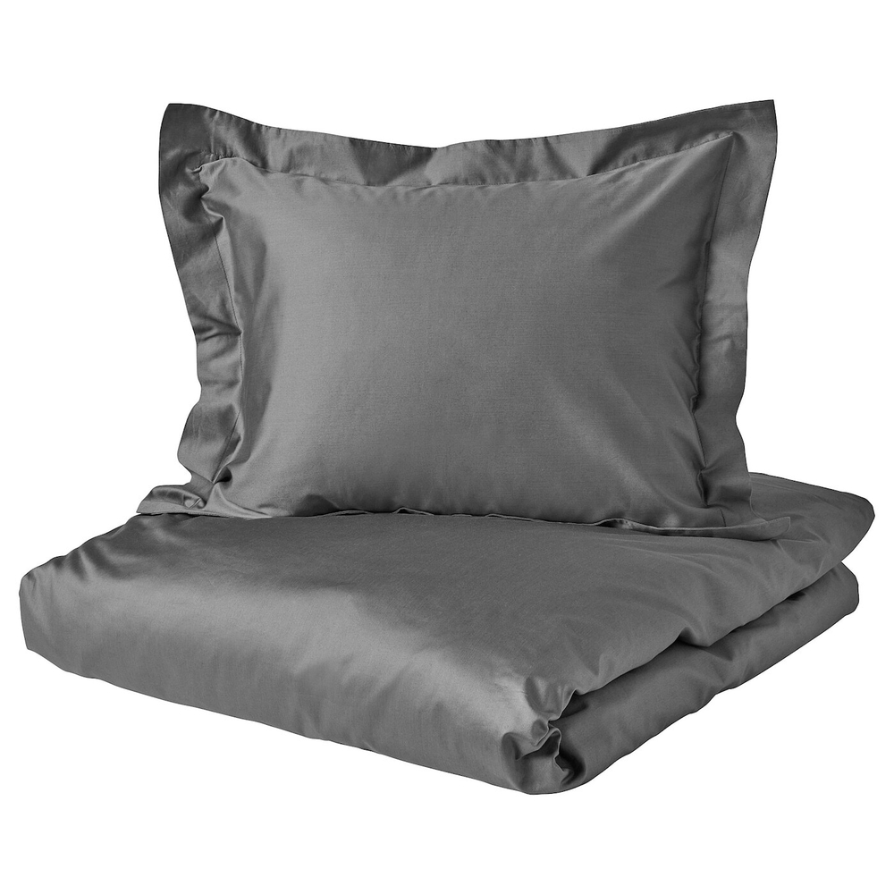 IKEA LUKTJASMIN  (ИКЕА ЛУКТЙАСМИН)  -  Пододеяльник и 2 наволочки, темно-серый, 200x200/50x60 см