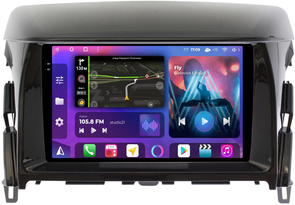 Магнитола для Mitsubishi Eclipse Cross 2018-2022 (ШГУ под козырьком) - FarCar BM9-2K-7763L монитор 9.5" 2K QLED на Android 14, TS10, 4+32Гб, CarPlay, 4G SIM-слот