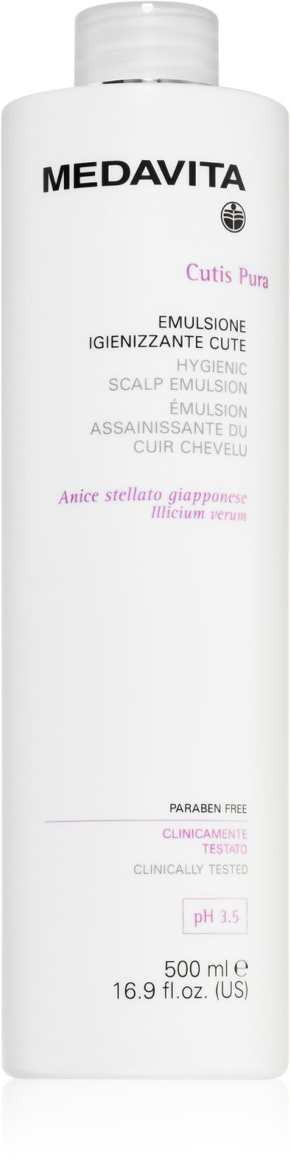 Medavita Cutis Pura Hygienic Scalp Emulsion - защитная эмульсия для кожи головы от перхоти и выпадения волос /   500  ml  / GTIN 8033928505007
