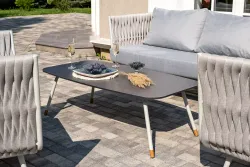 "Монако" лаунж-зона 4-местная из роупа со столом "Верона" (серый гранит), каркас светло-серый, роуп светло-серый