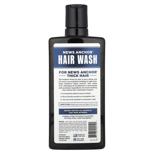 Duke Cannon Supply Co., News Anchor®, средство для мытья волос, шампунь и кондиционер 2 в 1, Midnight Swim, морская трава и сандаловое дерево, 414 мл (14 жидк. Унций)