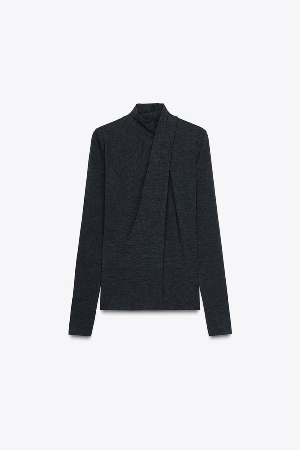 ZARA ФУТБОЛКА С ДРАПИРОВКОЙ СПЕРЕДИ, МАРЕНГО МЕЛАНЖ