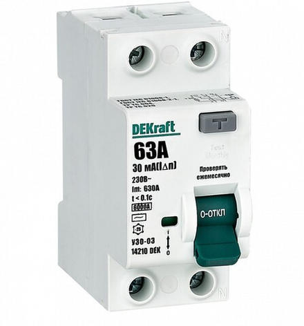 Dekraft УЗО 2Р 63А 30мА 6кА AC