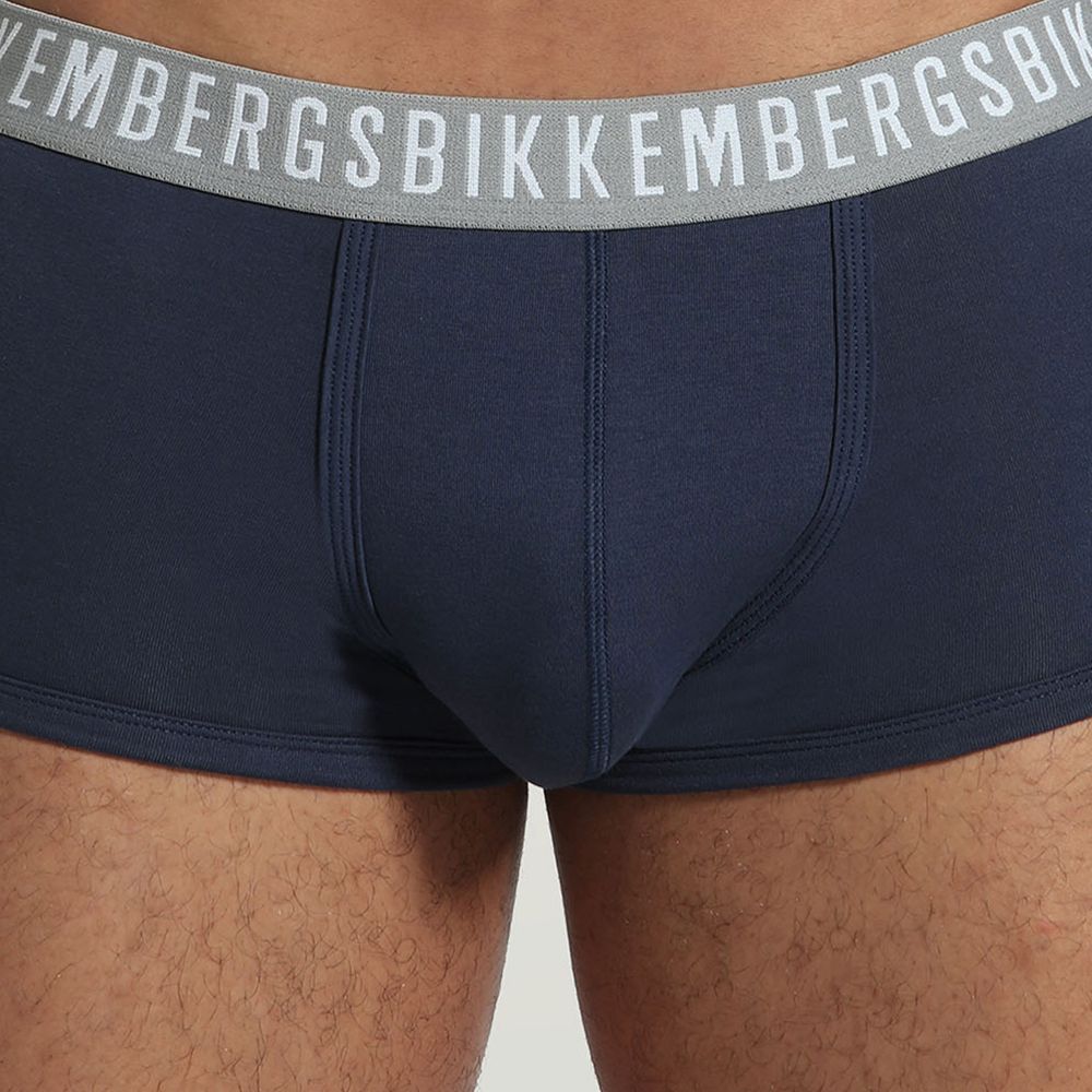 Мужские трусы хипсы набор 3 в 1 темно-синие с серой резинкой Bikkembergs BKK1UTR02TR0055