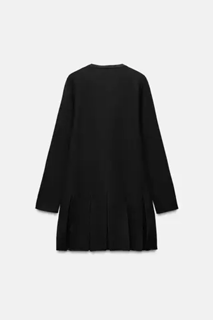 ZARA КОРОТКОЕ ТРИКОТАЖНОЕ ПЛАТЬЕ СО СКЛАДКАМИ, ЧЕРНЫЙ