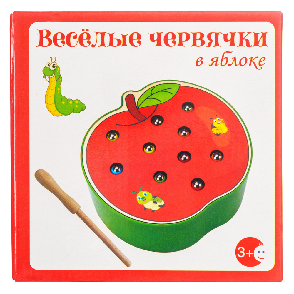 Развивающая игрушка магнитная рыбалка сортер "Червячки в яблоке" Монтессори Игрокат