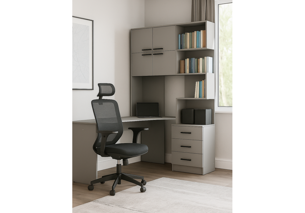 Компьютерный стол Woodville Эльброни левый шиншилла серая