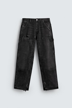 ZARA ДЖИНСЫ В РАБОЧЕМ СТИЛЕ С ЭФФЕКТОМ ПОТЕРТОСТИ, ЧЕРНЫЙ