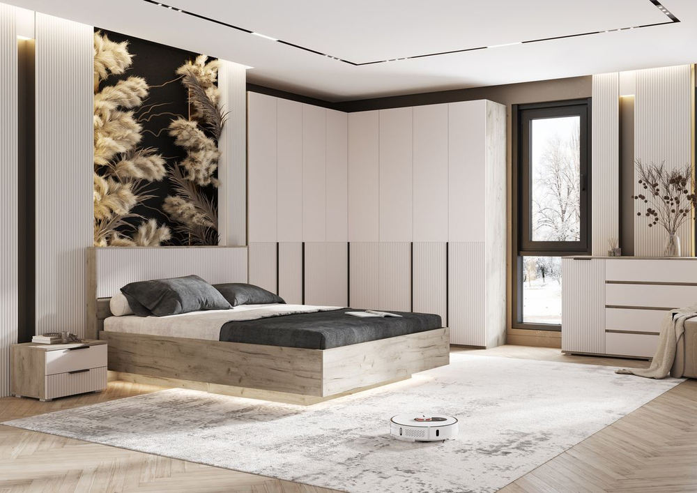 Кровать двухспальная 160х200 парящая с ортопедическим основанием Браш Графит/Дуб Крафт