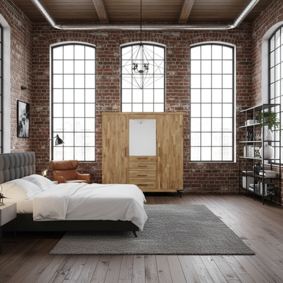 Шкаф для одежды Флеверс из массива дуба, 180х190х62 см, 3 двери 3 ящика, на металлических ножках