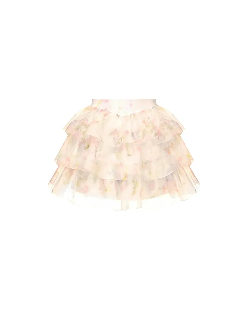 Бетти мини (Betty mini), юбка мини из молочной органзы с крупным цветочным принтом