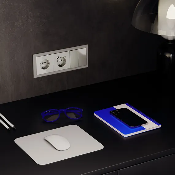 Розетка встраиваемая VOLTUM S70 с заземлением и защитными шторками, 16А, с USB, A+С, (шелк)