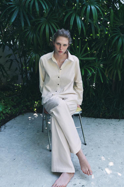 ZARA РУБАШКА ИЗ ПОПЛИНА В ПОЛОСКУ, ЖЕЛТОВАТО-БЕЛЫЙ