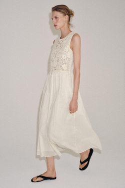 ZARA ПЛАТЬЕ МИДИ С ВЫШИВКОЙ — ZW COLLECTION, ЭКРЮ