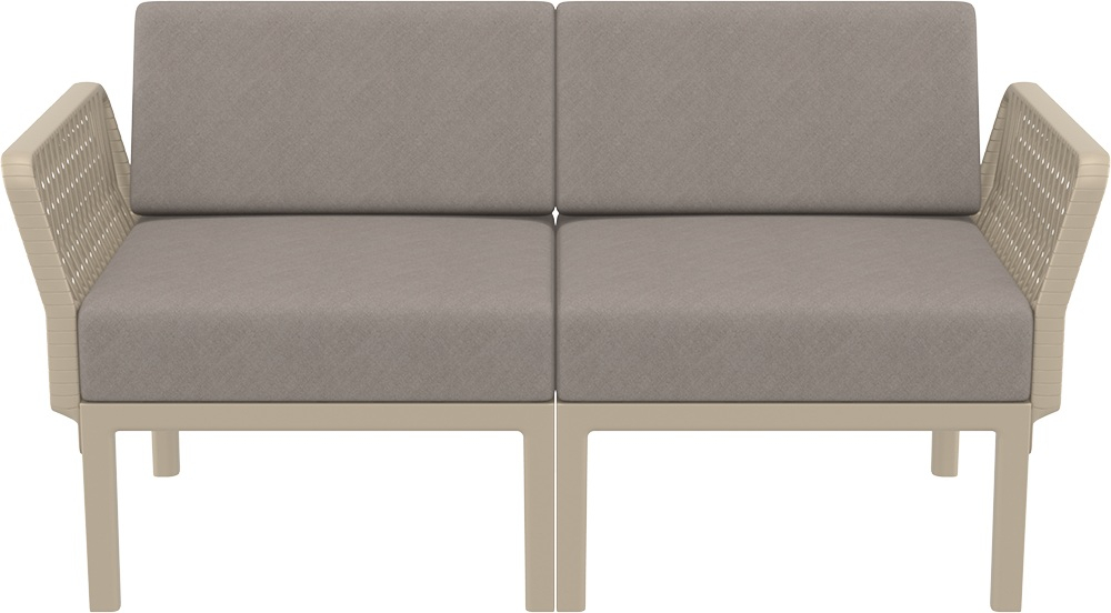 Диван пластиковый двухместный с подушками Siesta Contract Portofino Lounge, бежевый, светло-коричневый