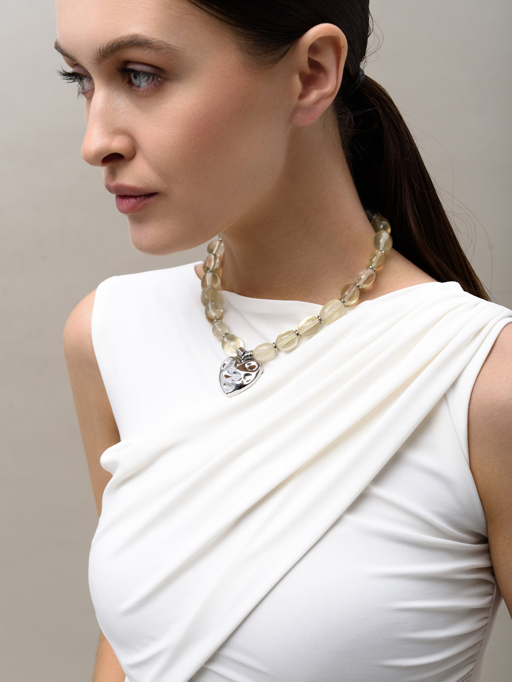 Колье "Crumpled Heart" Желтый топаз Silver