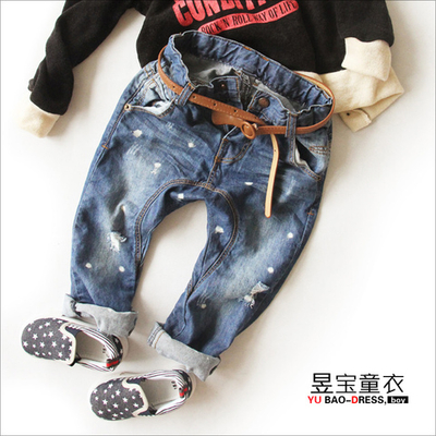 Джинсы детские с потертостями и вареными пятнами