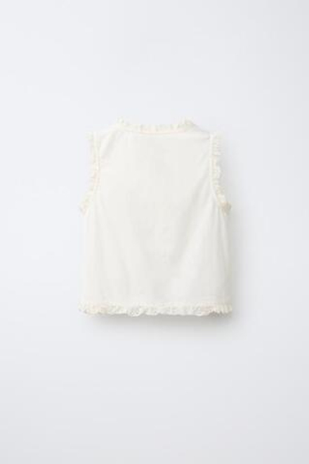 ZARA БЛУЗА С ВЫШИВКОЙ И КРУЖЕВОМ, ЭКРЮ