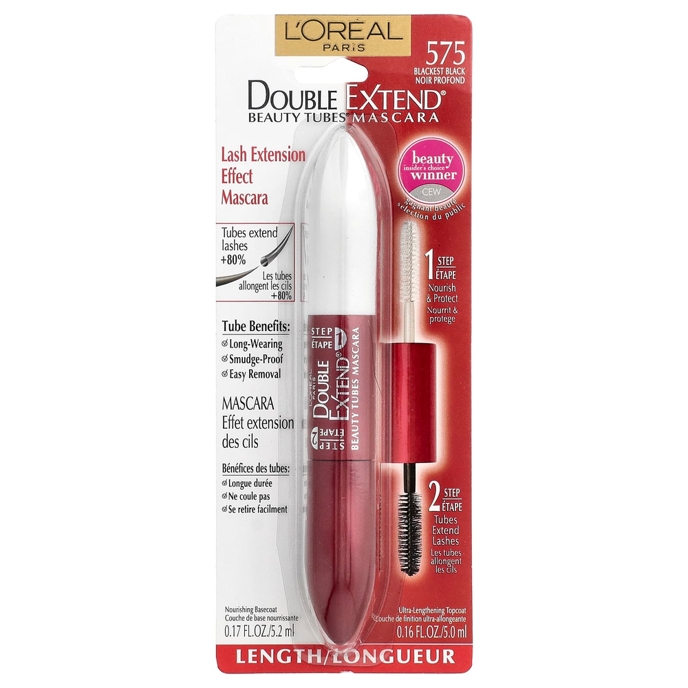 L'Oréal, тушь для ресниц Double Extension® Beauty Tubes®, оттенок 575 Blackest Black, 10,2 мл (0,33 жидк. унции)
