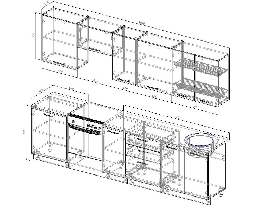 Кухонный гарнитур Изумруд 3000 (38мм)