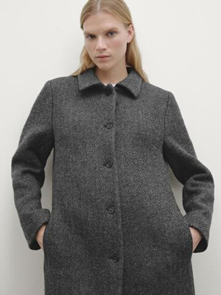 Massimo Dutti Длинное пальто из смесовой шерсти, серый