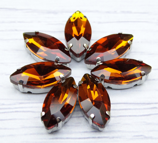 МЦ023НН715 Хрустальные стразы формы "лодочка" в цапах, цвет: янтарный, 7х15 мм, 5 шт.