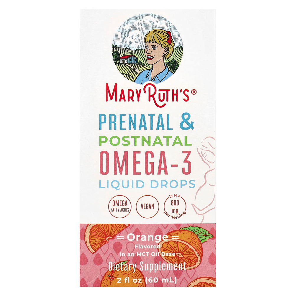 MaryRuth's, Пренатальные и послеродовые жидкие капли с омега-3, апельсин, 60 мл (2 жидк. унц.)