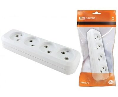 Колодка для удлинителя электрическая TDM Electric / ТДМ Электрик SQ1806-0011 без заземления, 4 гнезда, 2P, белая, 250В, 10А, IP20 / блок розеток