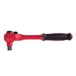 KING TONY (2771VE-55) Трещотка диэлектрическая 1/4", 150 мм, 24 зубца, флажковая с кнопкой, фиксатор