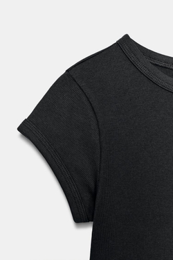 ZARA ФУТБОЛКА В РУБЧИК С КОРОТКИМИ РУКАВАМИ, МОРСКОЙ СИНИЙ