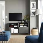 Тумба под ТВ с дверцами - IKEA BESTÅ/BESTA/БЕСТО ИКЕА, 42х74х120 см, черный