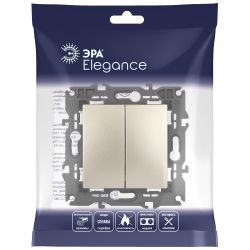 14-1104-04 ЭРА Выключатель двойной, 10АХ-250В, IP20, Эра Elegance, шампань