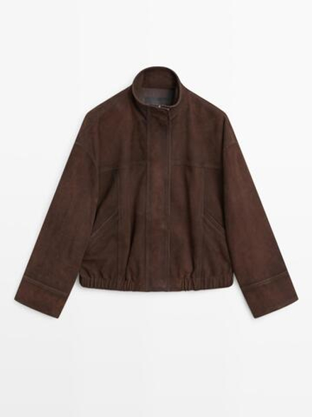 Massimo Dutti Замшевый бомбер, коричневый