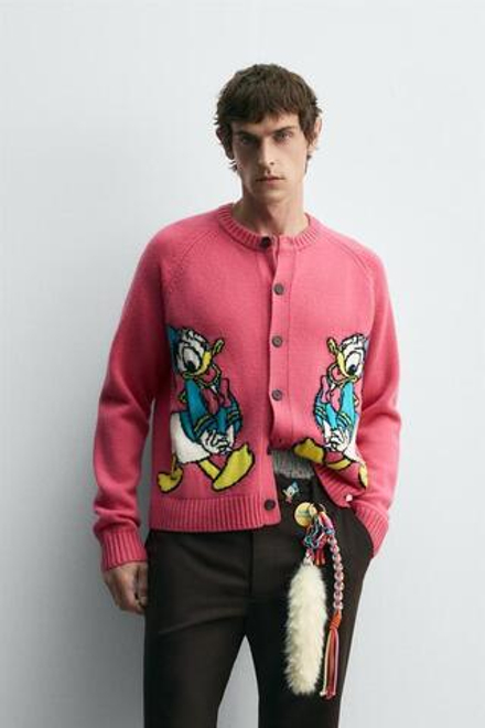 ZARA HARRY LAMBERT X DISNEY ШЕРСТЯНОЙ КАРДИГАН DONALD DUCK, РОЗОВЫЙ