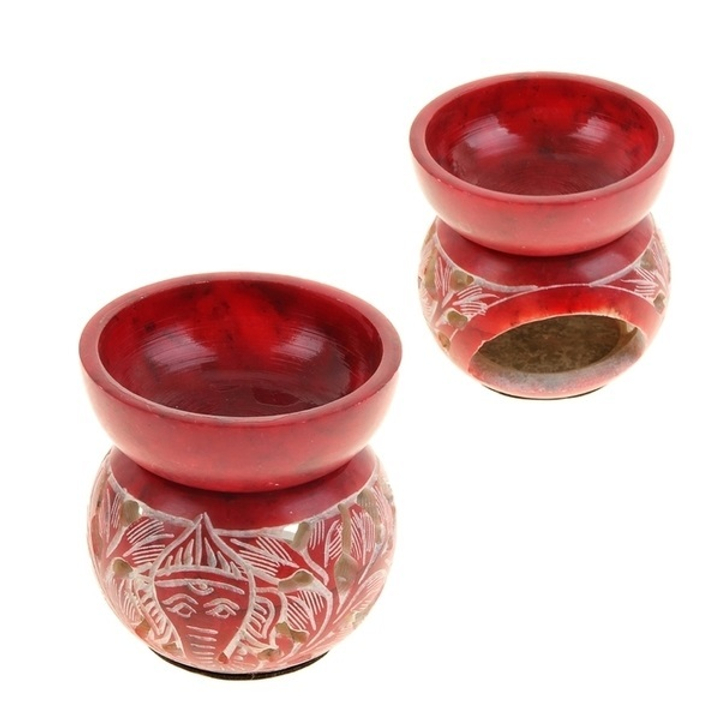 Подсвечник из камня Индийский мотив, цвет бордовый, 9x7,5x7,5 см