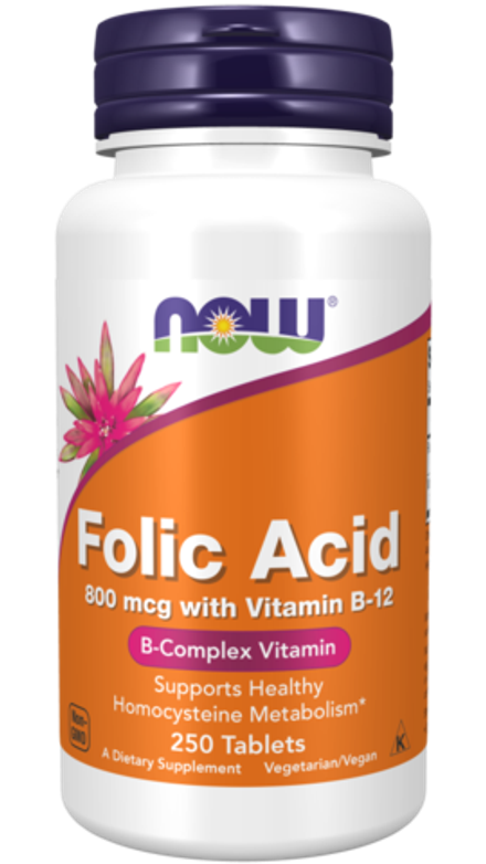 NOW Foods, Фолиевая кислота 800 мкг, Folic Acid 800 mcg, 250 таблеток